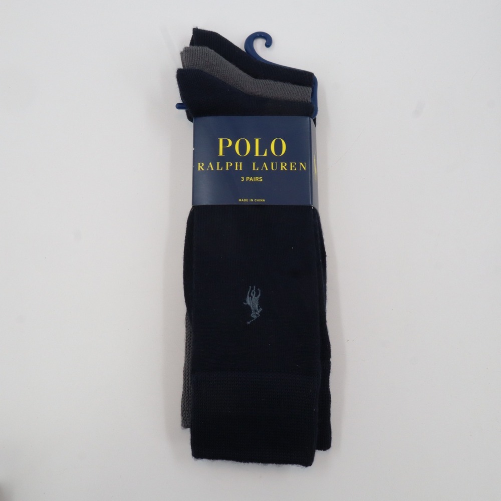 Polo Ralph Lauren Dress Socks Mens 10-13 Navy Grey 3-Pack Recycled Blend Logo